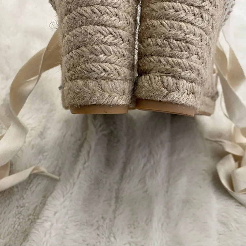 J. Crew Cream Round Toe Canvas Espadrille Wedges Size 9.5 Made in Spain